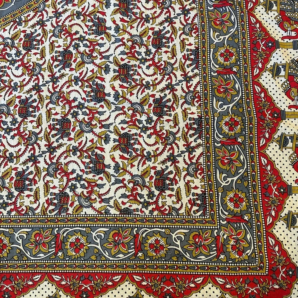 Indian Elephant Mandala Cotton Tapestry Red Grey Floral Boho Wall Hanging Throw
